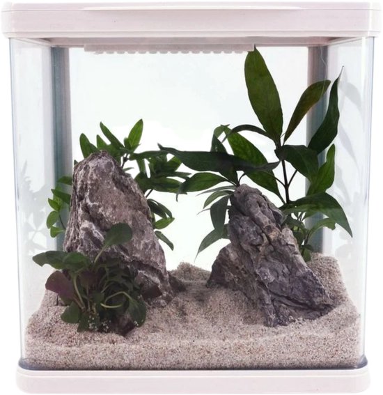 AquaOne Aquarium complete set LED met pomp HR-230 Wit I Klein nano-aquarium 7 liter I Mini nano-aquariumset voor vissen en garnalen