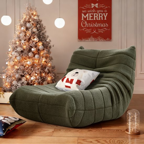 Fauteuil relax HAUSS SPOLE - Fauteuil poire en polaire Teddy pour l'intérieur - Fauteuil relax - Chambre et salon - Adultes et adolescents - Ergonomique et confortable - 91 x 102 x 72 cm - Vert