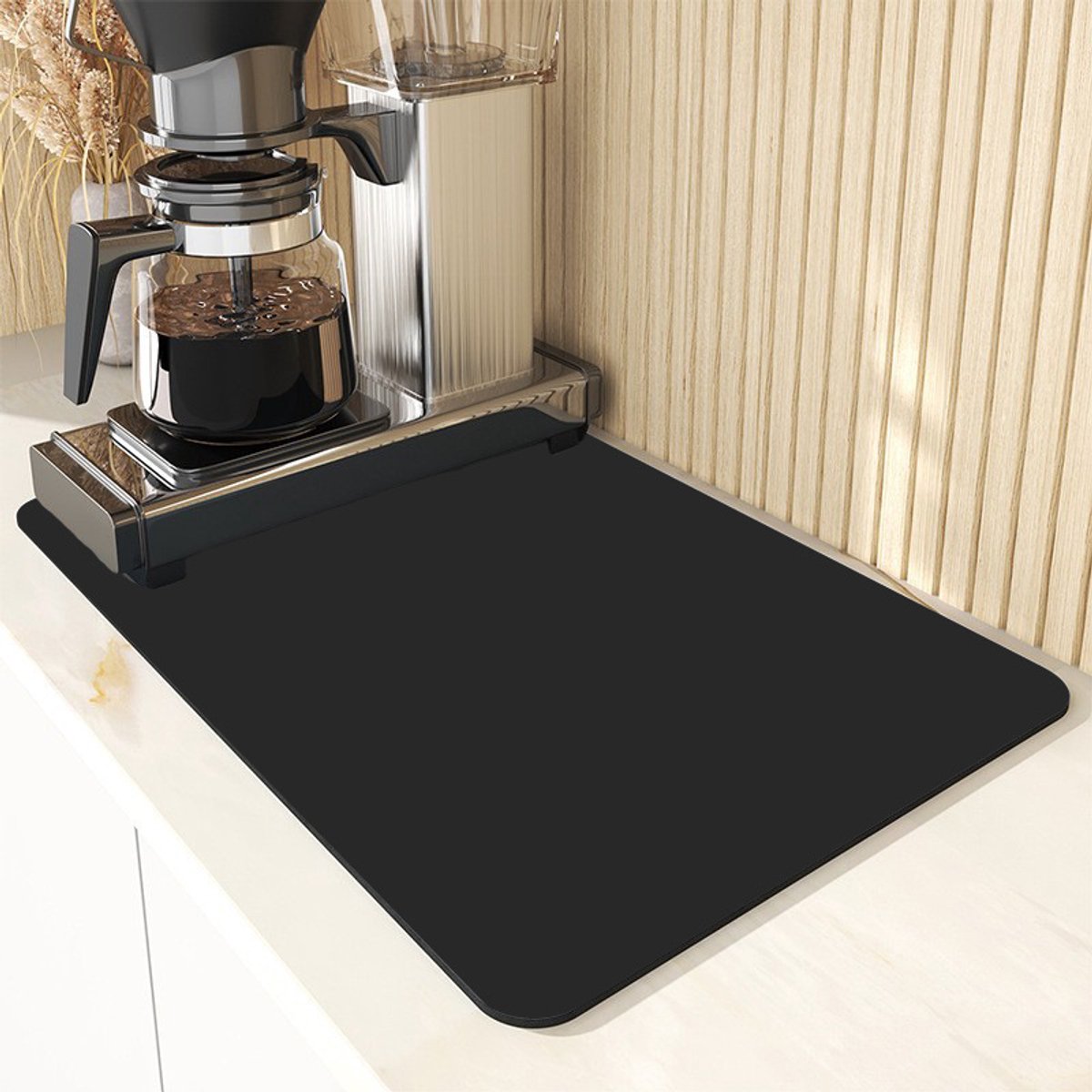 1 stuk afdroogmat, 50 x 80 cm absorberende afdroogmat, zelfdrogende mat, antislip aanrechtmat, barmat, barkoffiezetapparaatmat, placemat,zwart