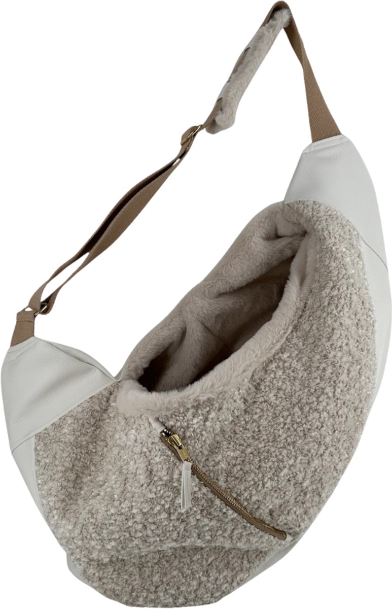 Luxe Draagzak Hond - Curl Ecru - Puppy Draagzak - Honden Draagzak - Ergonomische Hondentas - Handgemaakt - Draagtas Hond - Honden Draagtas - Honden Draagzak - Maat L = tot 10 kg L