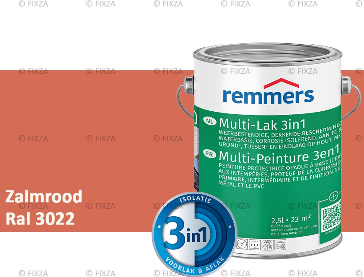 Remmers Multi-Lak 3in1 Zalmrood – 2,5 Liter - lakverf voor Hout, Metaal en Kunststof