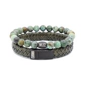 Milez - Armband set mannen - armband heren leer kralen - Groen - Maat M