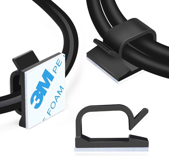 Attaches de câble BOTC - Lot de 100 pièces auto-adhésives - Supports et Crochet pour l'éclairage extérieur - Zwart