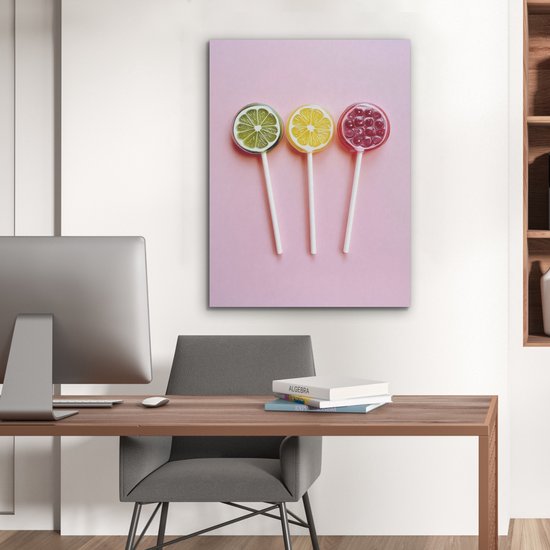 Akoestisch wandpaneel 60x80 cm - Vilt schilderij Lolly - Snoep - Citrus - Akoestische panelen - Geluidsdempende wanddecoratie - Geluidsisolatie woonkamer - Muurdecoratie geluidspanelen