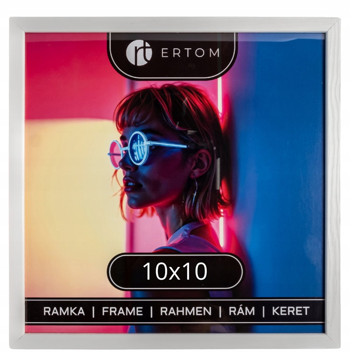 Houten fotolijst 10x10 cm, wit, vierkant, glas