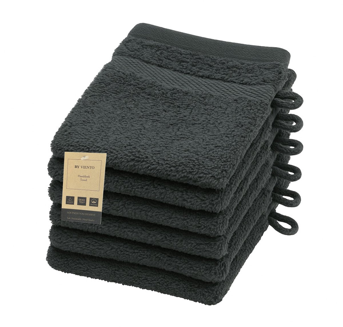 By Viento Luxe Washandjes – Set van 6 – 15×21 cm – Antraciet – Hotelkwaliteit – 100% Katoen – 600 g/m²
