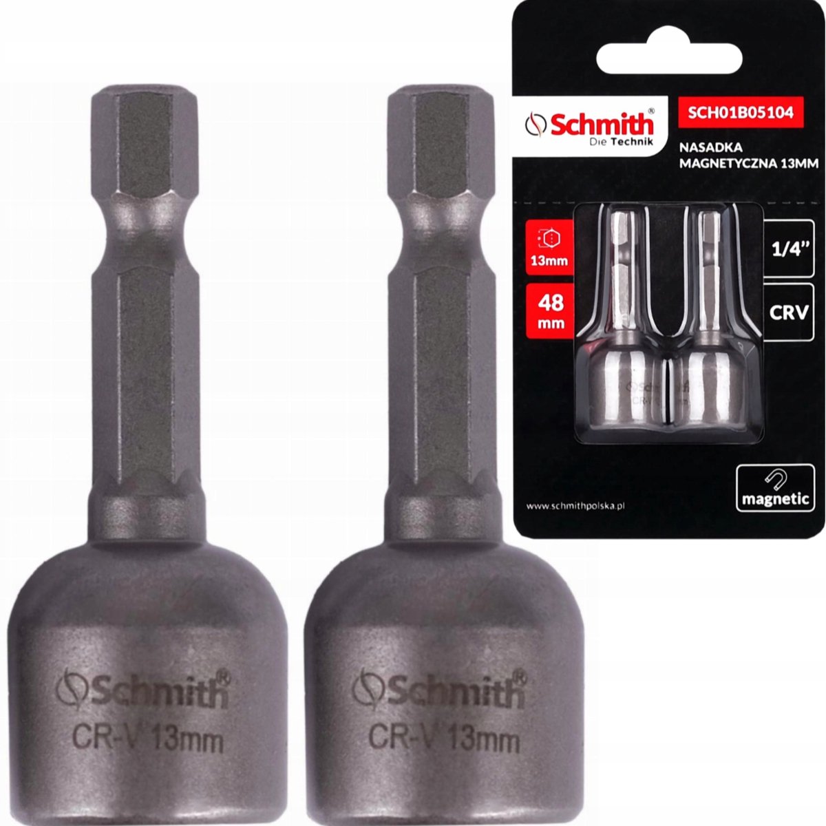 Magnetische Dop Bit 13mm 1/4" 2 Stuks - Schmith