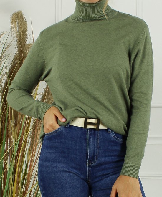 Dames col trui Roba-effen army groen melee-fijngebreid-maat L/XL-koltrui-coltrui