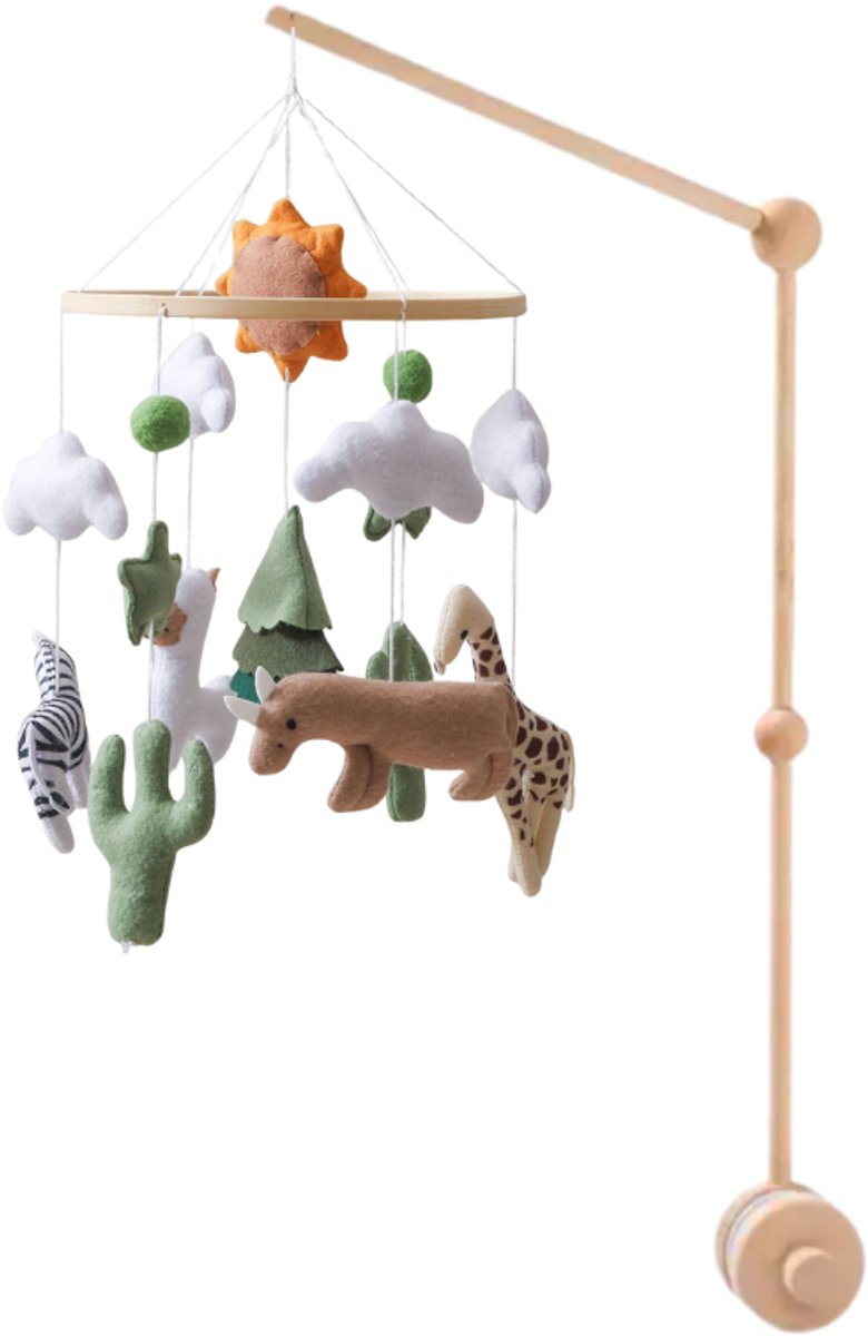 Joymaxx® Baby Mobiel Sunny Savanna - Boxmobiel met Houder - Kraamcadeau Jongens en Meisjes - Muziekmobiel Baby Handgemaakt- Mobiel Baby voor Babybox en Wieg