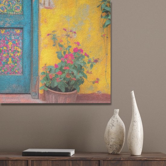 Akoestisch wandpaneel 80x60 cm - Vilt schilderij Deuren - Kleurrijk - Planten - Akoestische panelen - Geluidsdempende wanddecoratie - Geluidsisolatie woonkamer - Muurdecoratie geluidspanelen
