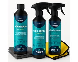 Drift Wasbox pakket - Voor Auto & Motor - Autoshampoo - Velgenreiniger - Spraywax - Microvezeldoek - Droogdoek