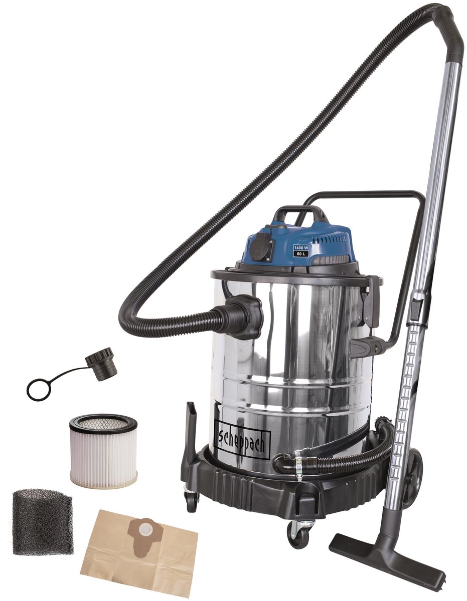 Scheppach ASP50ES Nat- en Droogstofzuiger - Met Blaasfunctie & HEPA-filter - RVS reservoir 50 liter - 1400W