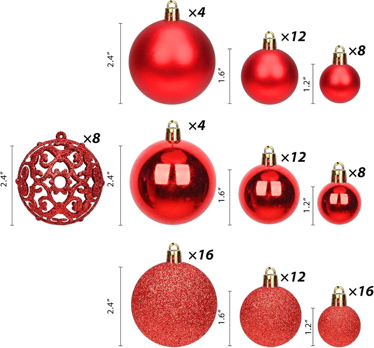Kerstballen Set - Rode Breekvrije Kerstversiering - Kunststof Hangende Kerstballen - Veelzijdige Kerstboom Decoratie - Feestelijke Sfeer voor Binnen en Buiten - 100 Stuks – foto 5