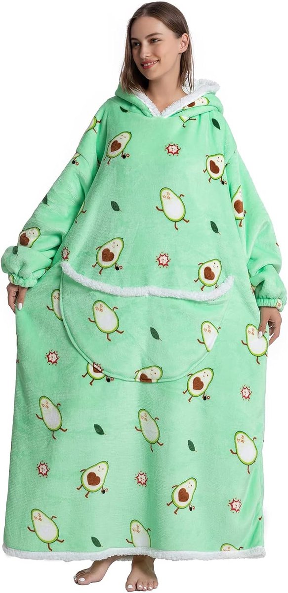 Oversized Hoodie Deken - Super Zacht & Warm - Gelaagde Flanel met Mouwen - Mooie Print - Pluizig & Niet-Afgevende Binnenkant - Geurvrij - One Size