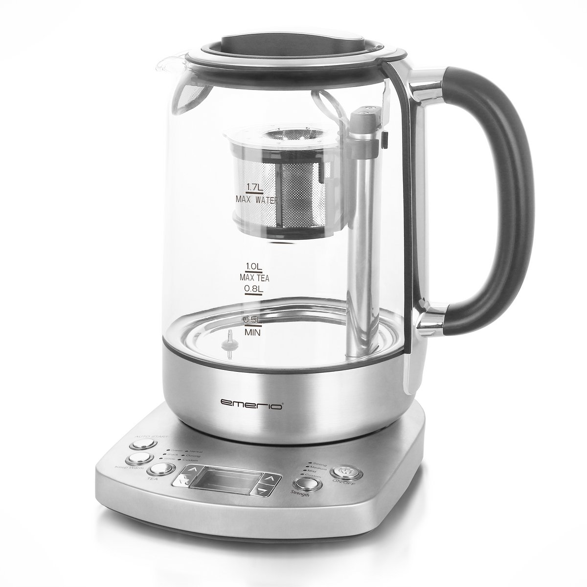 EMERIO WK-122248 Waterkoker Snoerloos, BPA-vrij, Met display Zilver, Zwart