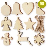 Giftmas Houten Kerstballen – Kerstversiering voor Binnen – Kerstbal van Hout – Kerst – 10 Vormen - ⌀7,5cm – 50 Stuks