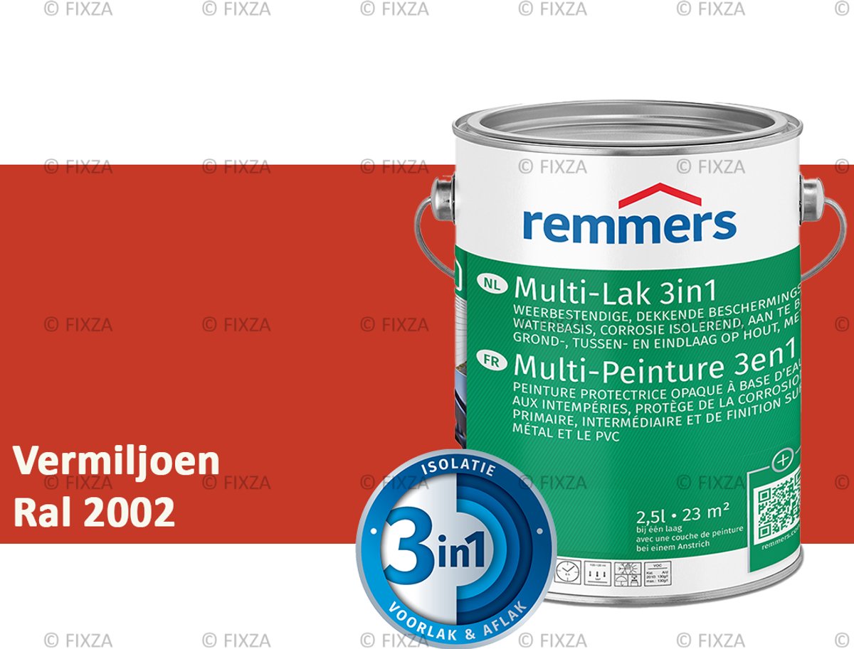 Remmers Multi-Lak 3in1 Vermiljoen – 2,5 Liter - lakverf voor Hout, Metaal en Kunststof