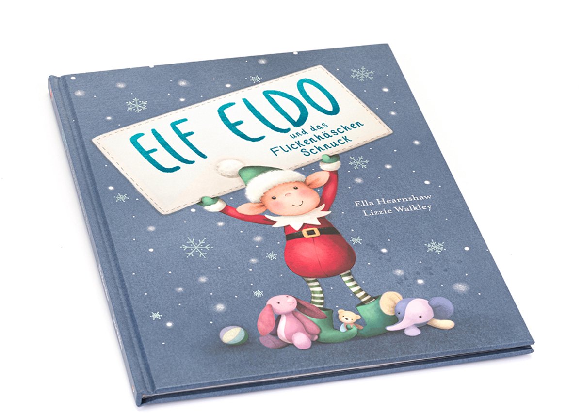 Jellycat kinderboek Elf Eldo en het Flickenhazen Schnuck avontuur.