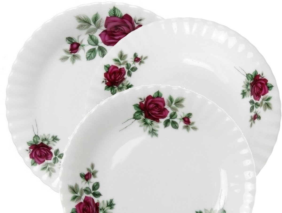 Servies "Bordowa Róża" 6 pers. 30 dlg. Porselein