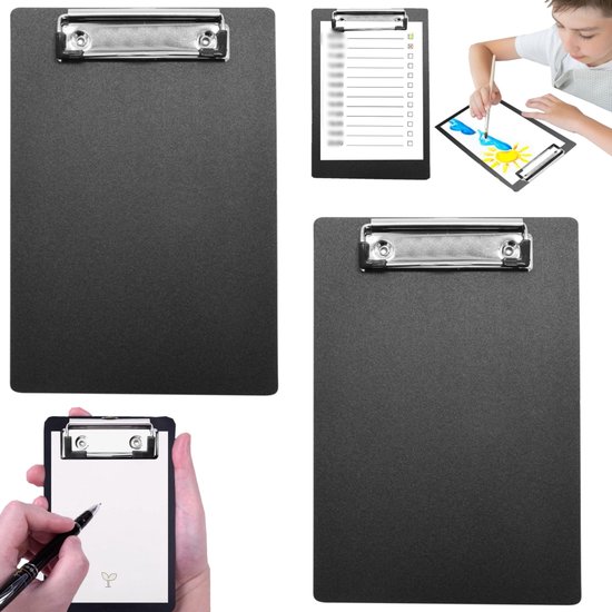 Lot de 2 tableaux de bord - tableau d'écriture pour documents - tableau de dessin carré - porte-bloc A5 - avec trou de suspension - capacité jusqu'à 120 feuilles de papier - adapté aux bureaux, écoles, usines, hôpitaux (22,2*15,5cm - noir)