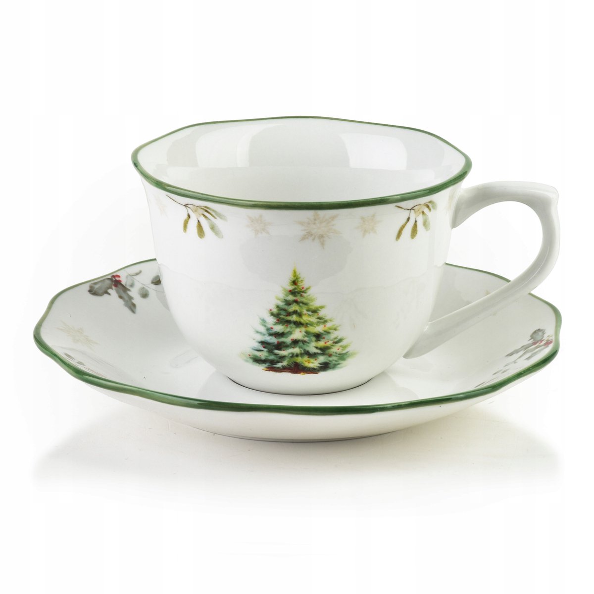 Kerst Mok met Schotel 220ml - Porselein met Kerstboom Design