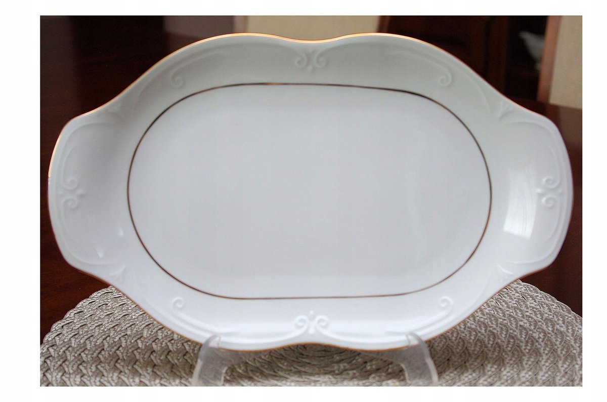 Ovaal Dienblad Kamelia 28cm Wit Porselein met Gouden Rand