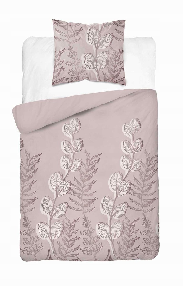 Satine Dekbedovertrek 140x200 Poederroze met Bladeren - Zacht Design