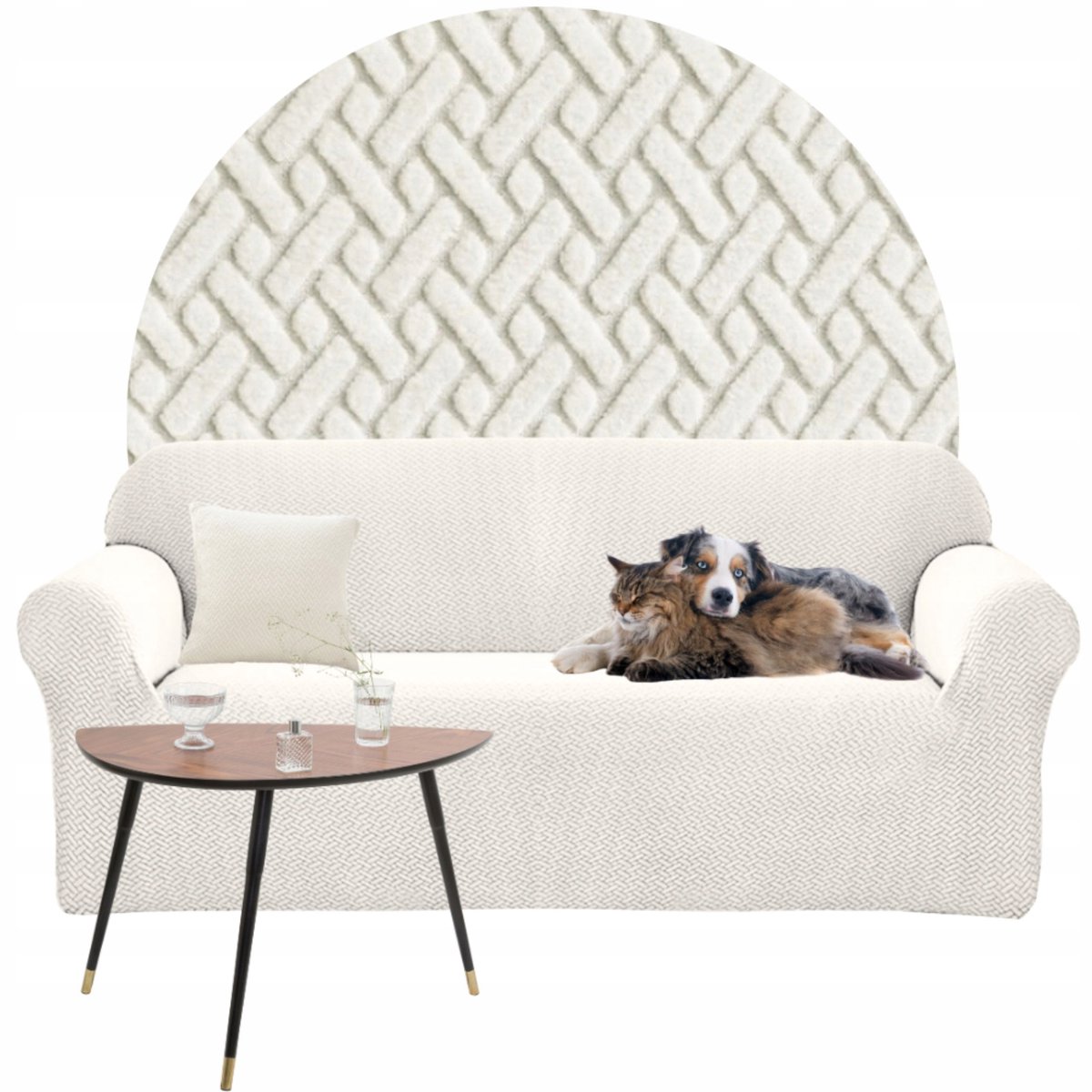 Elastische bankhoes jacquard visgraat 145-185 cm crème OEKO-TEX