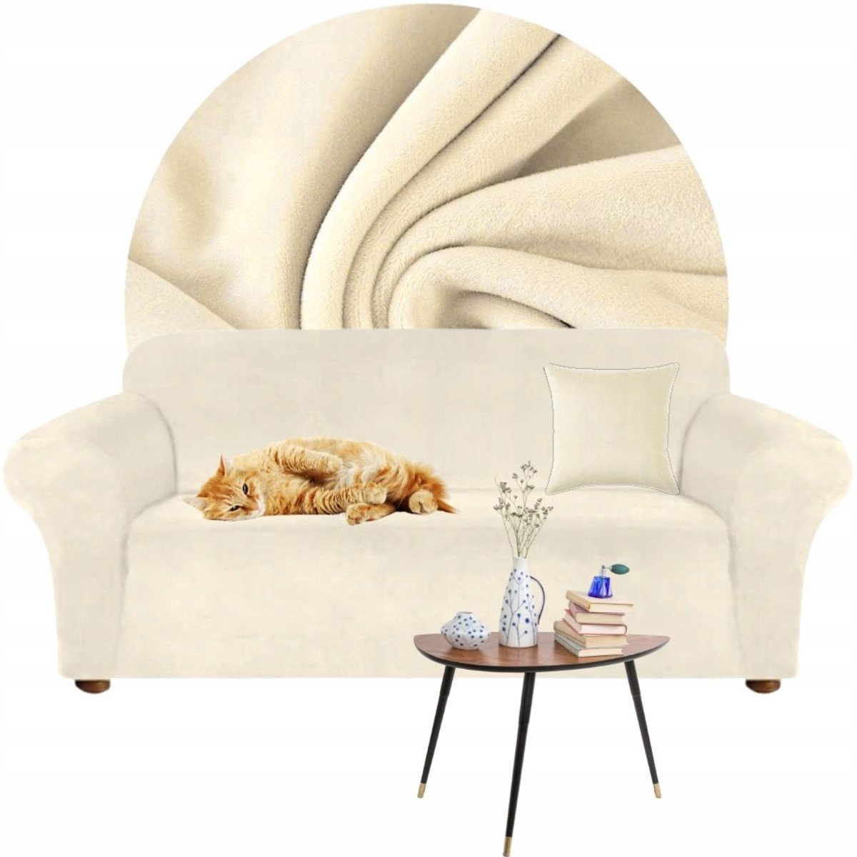 Elastische band 235-300 cm, velours, crème, Oeko-Tex