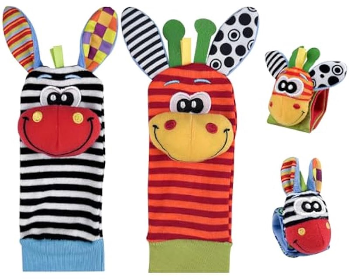 Baby sensorische sokken, activiteiten speelgoed, baby pols rammelaars, hand en voet rammelaars, baby sok rammelaars, baby pols en sok rammelaars, geschikt voor pasgeborenen van 0-12 maanden