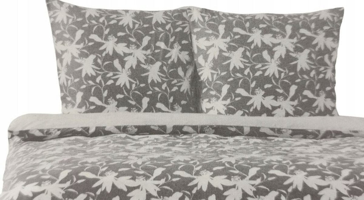 Smukee Flanellen Dekbedovertrek 220x200cm Grijs met Witte Bloemen