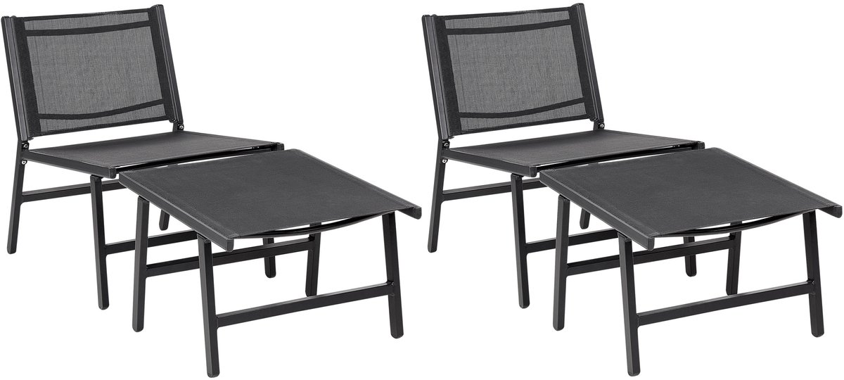 MARCEDDI -Tuinstoel met voetenbank set van 2 - Zwart - Textileen