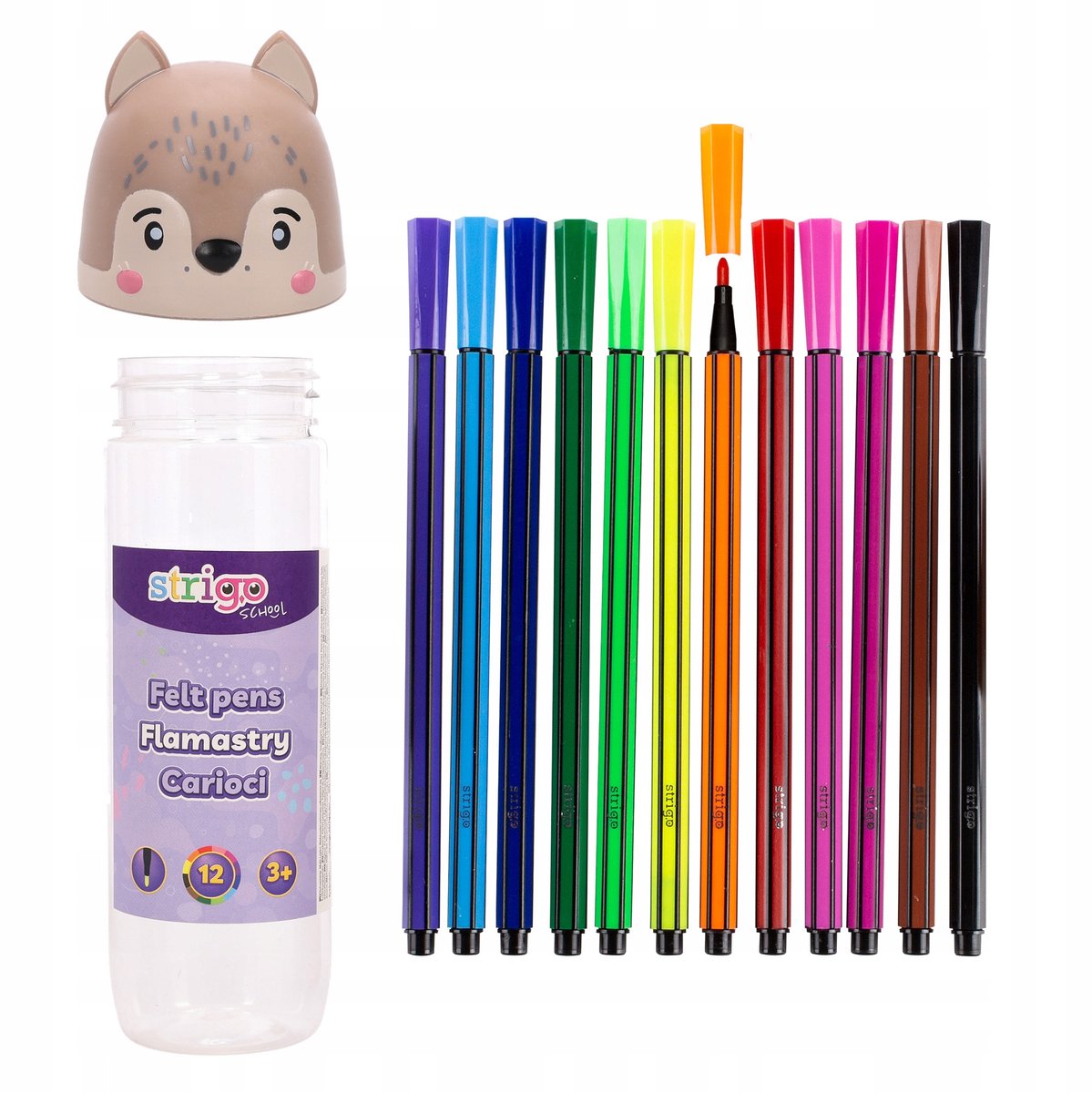 Strigo Flamaster Set 12 Kleuren met Houder - Ideaal voor Kinderen