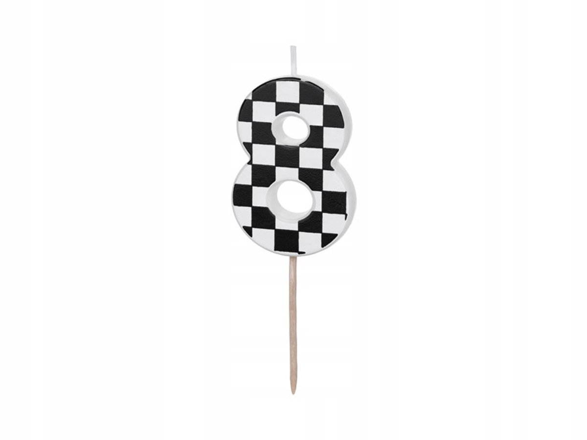 Verjaardagstaartkaars Cijfer 8, Schaakbord Design, 5.5 cm