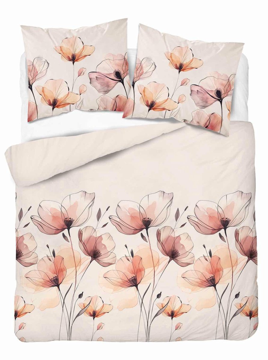 Dekbedovertrek 100% Katoen Satijn 160x200cm Beige Bloemen