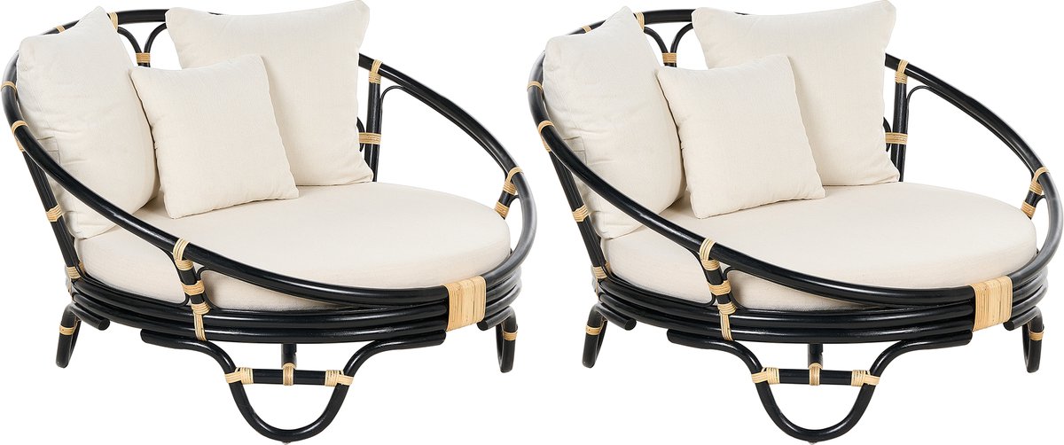 ROSSANO - Ligstoel set van 2 - Zwart - Rotan