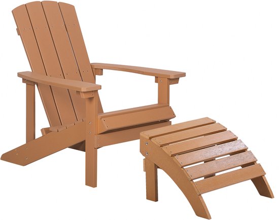 Beliani ADIRONDACK - Chaise de jardin avec repose-pieds - couleur bois clair - bois artificiel