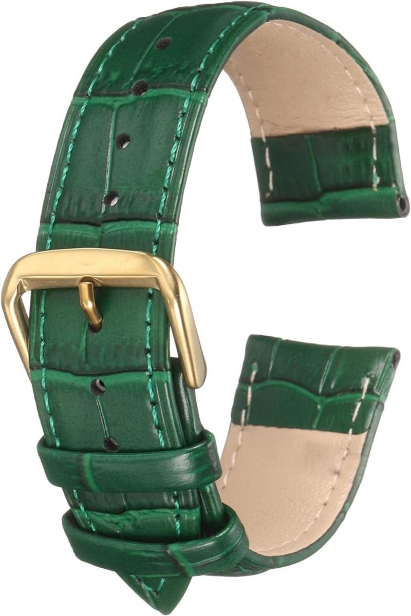 Groene leren horlogeband 20 mm met reliëf patroon, rundleer vervanging voor heren en dames met veerpennen
