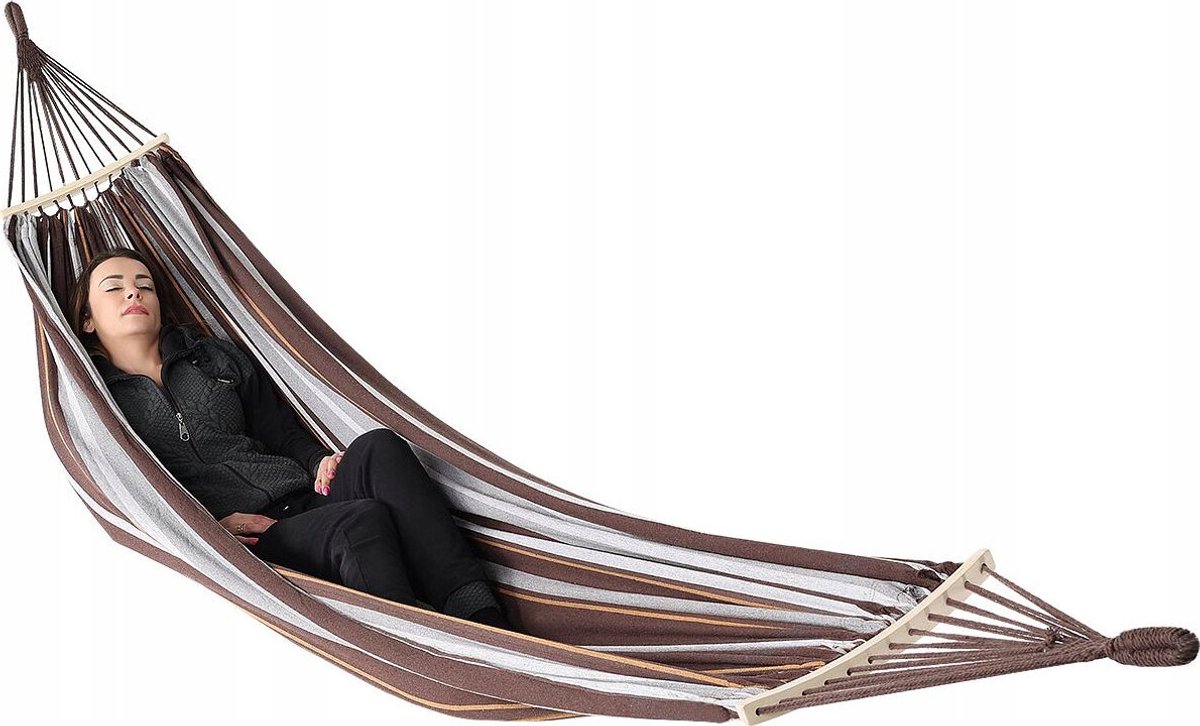 Luxe XXL Hamak Ogrodowy 2-persoons 250x150cm met Spreidstok Bruin