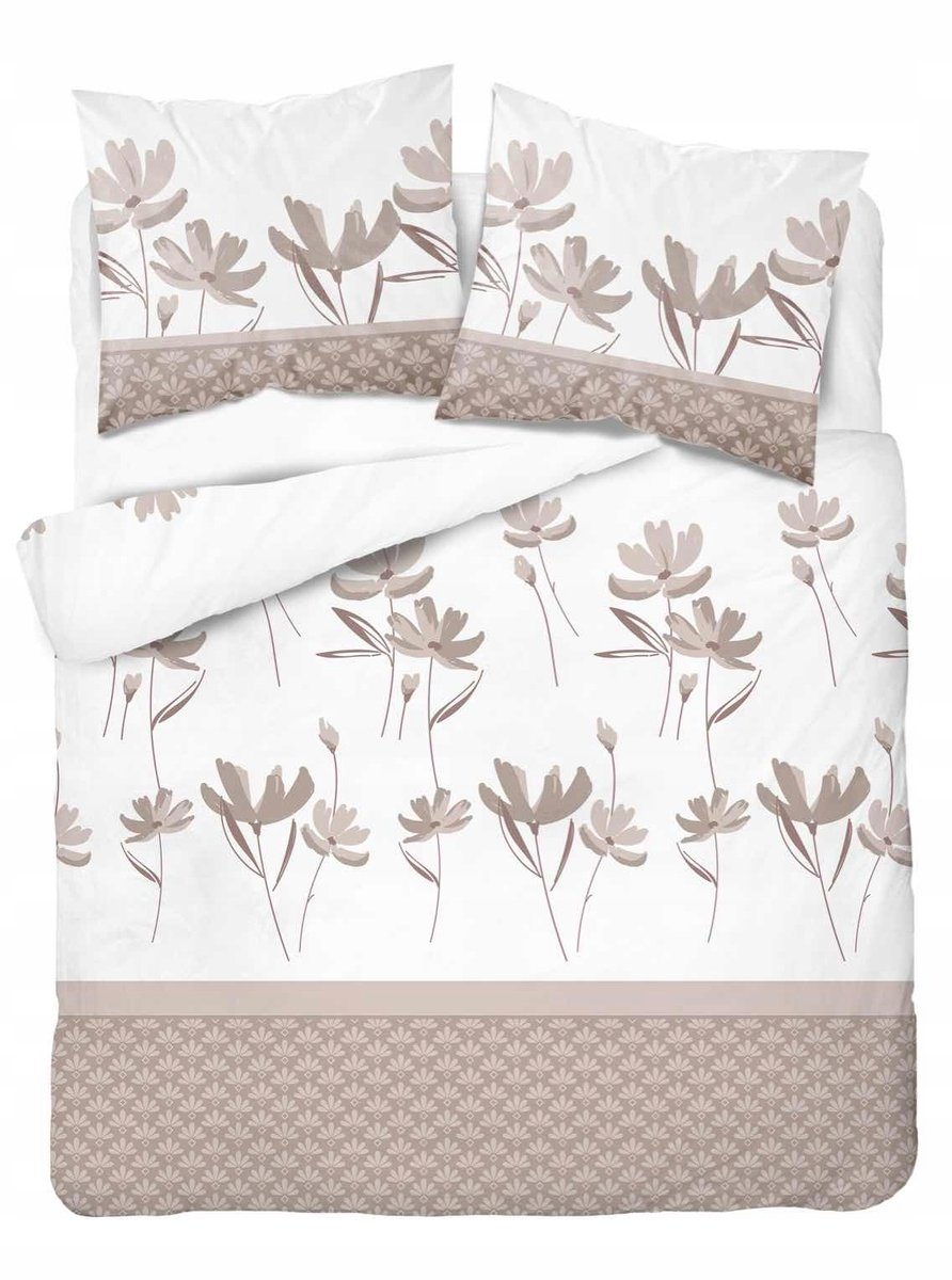 Detexpol Home Satijn Katoenen Dekbedovertrek 220x200cm Bloemen Beige
