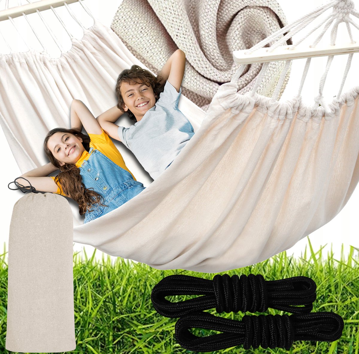 XXL tweepersoonshangmat 280x150cm - comfortabel katoen met houten spreider