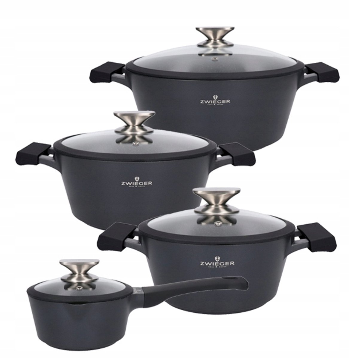 Zwieger Black Stone Pannenset 8 Delen met Deksel + Steelpan 16cm