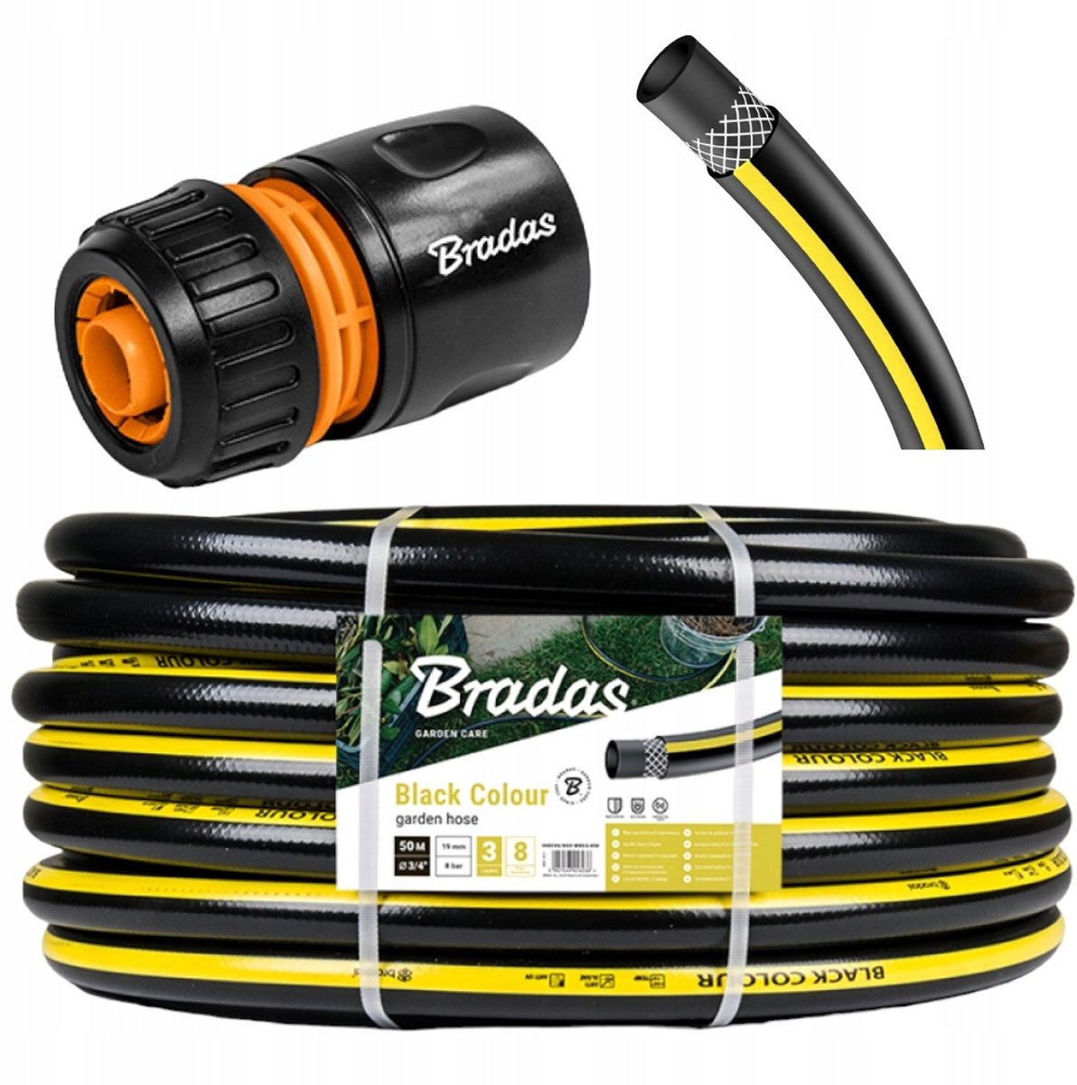 Bradas ZWARTE KLEUR Tuinslang 1/2" 50m - UV- en Alg-bestendig