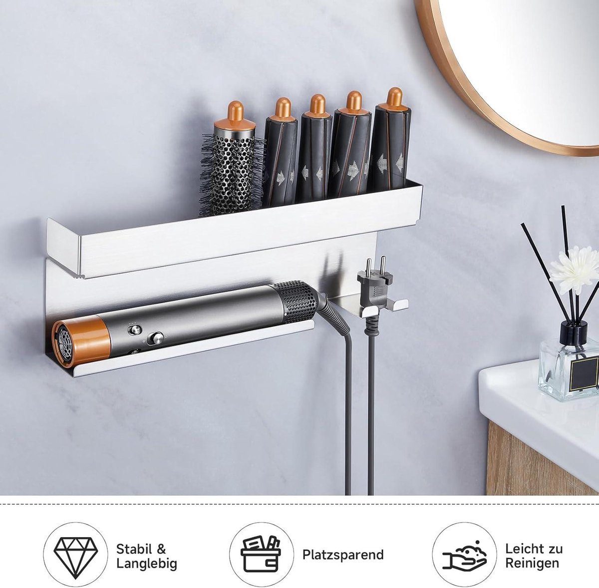 Hair Tool Organizer Wall Mount, Föhn Houder, Blaas Krultang Houder, Haar Organizer Opslag Haardroger Houder voor Badkamer, Vanity Hot Styling Stijltang Borstel Tool Accessoire voor Vrouw