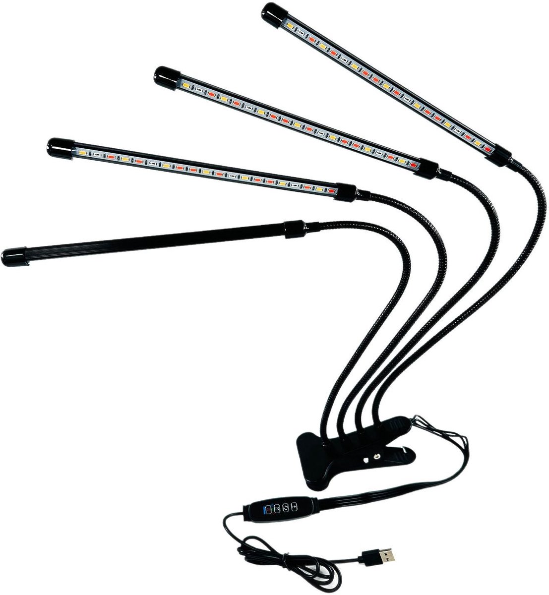 Ynkkvre -LED Plantenlamp met 80 LED’s – 4 Hoofdlichten, 3 Lichtmodi & 10 Helderheidsniveaus – 360° Flexibele Arm & 3/9/12U Timer voor Grote Binnenplanten