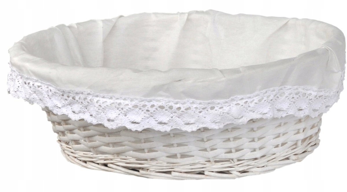 Ovaal Vlechtmand Wit met Kant - Decoratief en Praktisch (L)