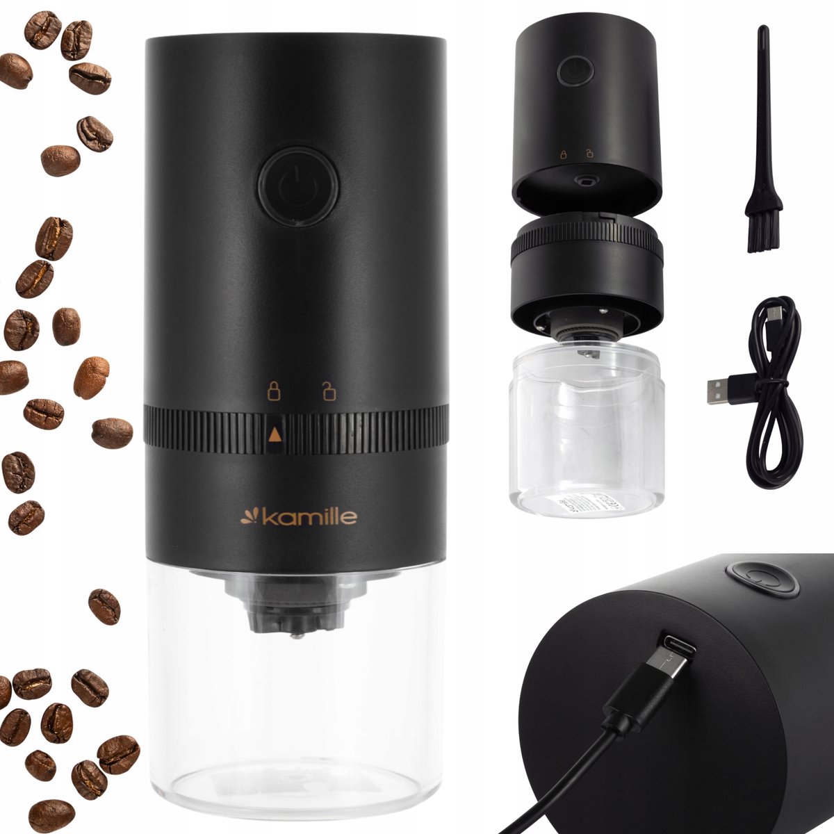 Kamille Elektrische Koffiemolen USB Oplaadbaar - Draadloos & Compact