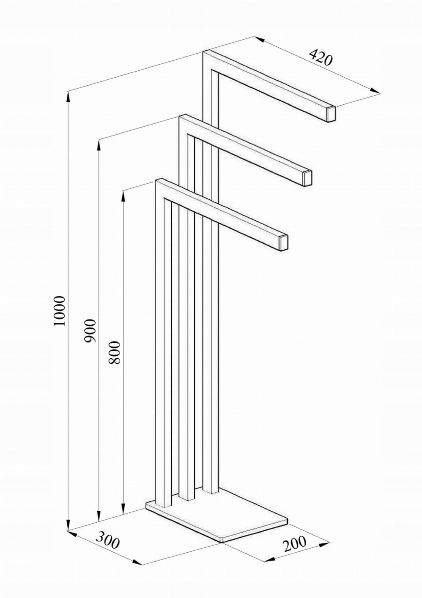 Zwarte 3-armige handdoekhouder, modern design, vrijstaand