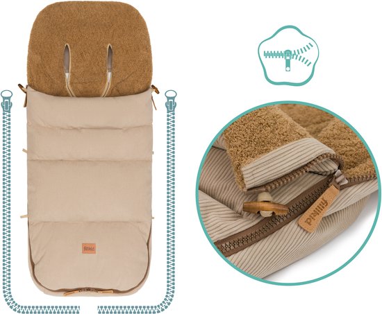 Winter voetenzak kinderwagen - Antislip - Thermoregulerend - Waterafstotend - Corduroy - Nature - Fillikid van Merkloos — afbeelding 3