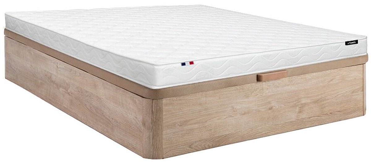 Vente-unique Set 140 x 190 cm bedbodem met opbergruimte, licht naturel + matras van schuim van 15 cm dik - ZEUS van YSMÉE